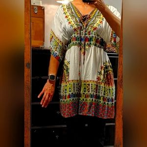 South Main bohemian style loose fit lace up front blouse